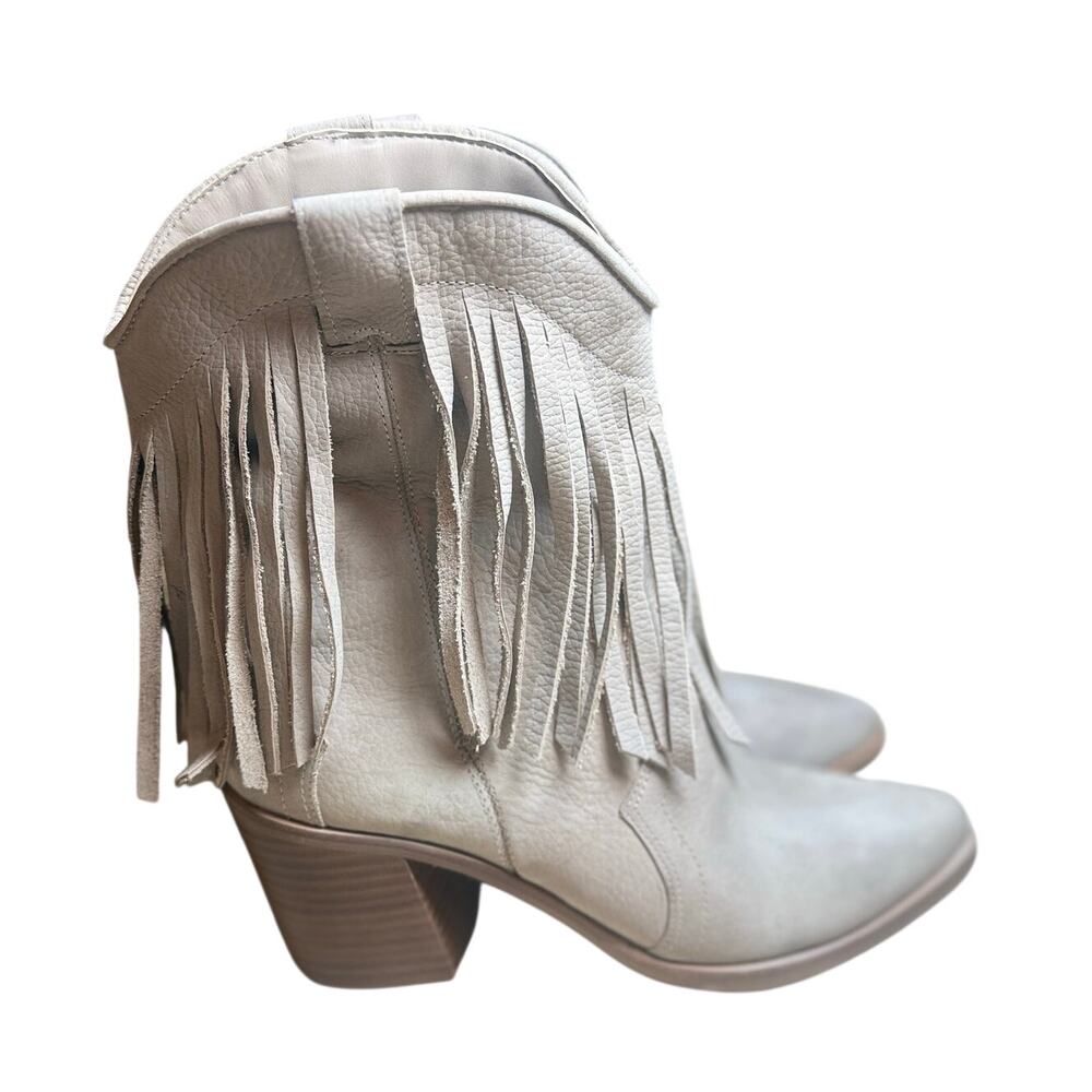 Dolce Vita Cream Fringe Leather Ankle Boots